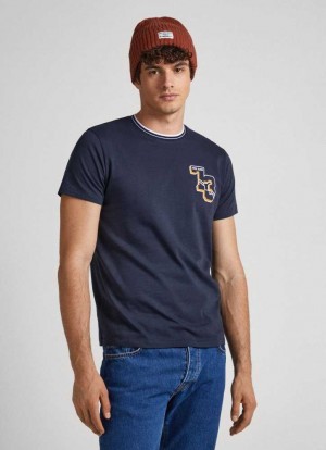 Pepe Jeans 1973 Logo Print T-shirt T-shirt Herr Blå | 160837YKA
