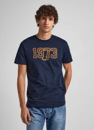 Pepe Jeans 1973 Logo Print T-shirt T-shirt Herr Blå | 716504CLB