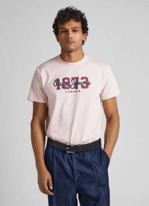 Pepe Jeans 1973 Logo T-shirt T-shirt Herr Rosa | 603984EHC