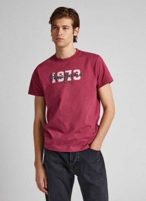 Pepe Jeans 1973 Logo T-shirt T-shirt Herr Röda | 842359TFQ