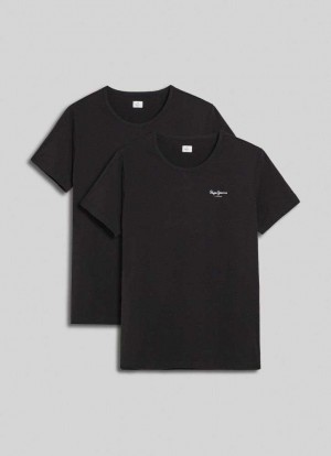 Pepe Jeans 2 Pack Of Logo Print T-shirts Underkläder Herr Svarta | 349015VAL