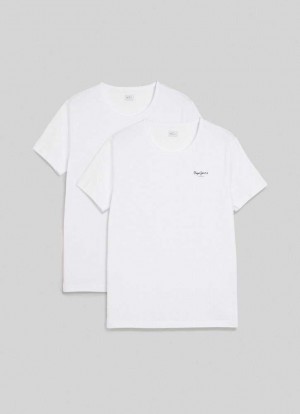 Pepe Jeans 2 Pack Of Logo Print T-shirts Underkläder Herr Vita | 754321GZH