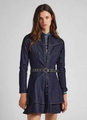 Pepe Jeans 2-layer Denim Klänning Denim Dam Blå | 205768ZNB