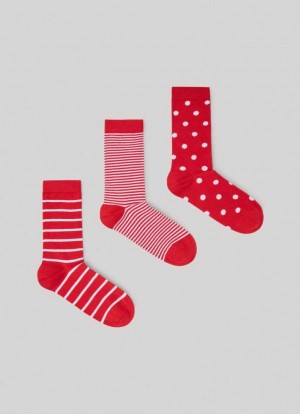 Pepe Jeans 3-pack Dotted And Randig Socks Underkläder Dam Röda | 308472UFP