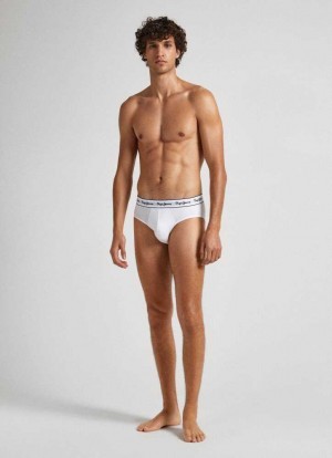 Pepe Jeans 3pack Elastic Bomull Briefs Underkläder Herr Vita | 964783MSP