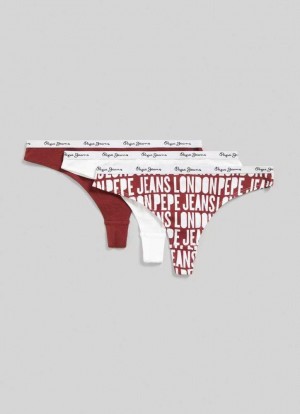 Pepe Jeans 3-pack Elastic Thongs Underkläder Dam Vinröda Röda | 736951VQO