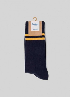 Pepe Jeans 3-pack Räfflad Socks Underkläder Herr Marinblå | 921678CAS