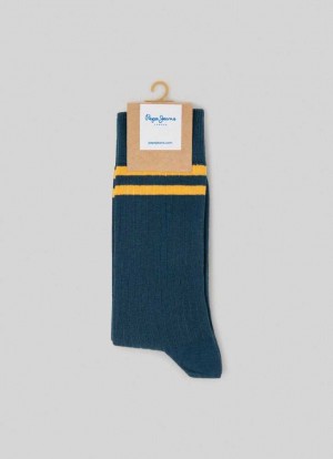Pepe Jeans 3-pack Räfflad Socks Underkläder Herr Gröna | 805261PXO