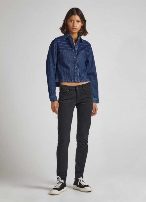 Pepe Jeans 5 Pocket Mager Fit Trousers Långbyxor Dam Svarta | 261049HIK