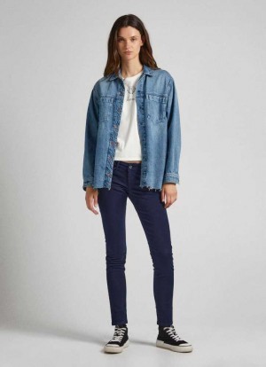 Pepe Jeans 5 Pocket Mager Fit Trousers Långbyxor Dam Blå | 729354NIT