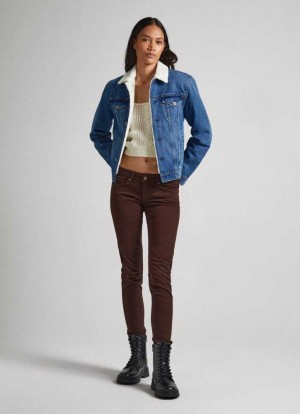 Pepe Jeans 5 Pocket Mager Fit Trousers Långbyxor Dam Bruna | 726485XCP