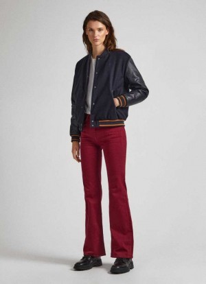 Pepe Jeans 5-pocket Flare-fit Trousers Långbyxor Dam Vinröda Röda | 081924SFK