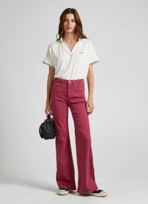 Pepe Jeans 5-pocket Flare-fit Trousers Långbyxor Dam Röda | 720916WRJ