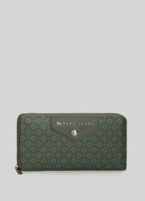 Pepe Jeans All-over Geometric Print Wallet Väskor & Ryggsäck Dam Olivgröna Gröna | 861034QGM