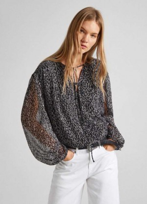 Pepe Jeans Animal Print V Neckline Blouse Blus Dam Svarta | 904638GOP