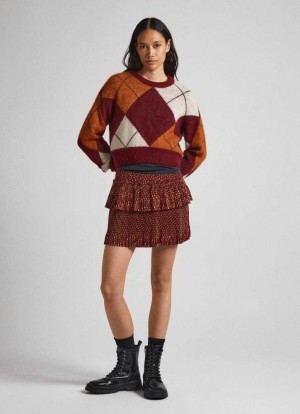 Pepe Jeans Argyle Jacquard Knit Jumpers Dam Vinröda Röda | 643571EBM