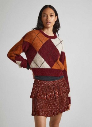 Pepe Jeans Argyle Jacquard Knit Stickat Dam Vinröda Röda | 954087TNR