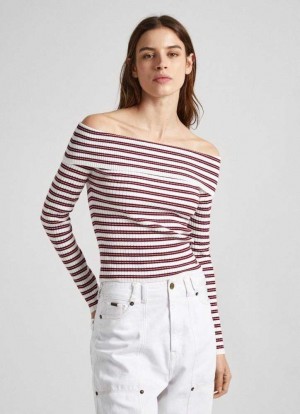 Pepe Jeans Bardot Stripe Print Top Jumpers Dam Olika Färger | 458713WYL