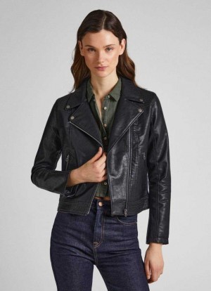 Pepe Jeans Biker Jacket With Openwork Details Jacka Dam Svarta | 570149TSC