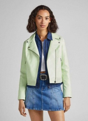 Pepe Jeans Biker Jacket With Openwork Details Jacka Dam Gröna | 360948LTA