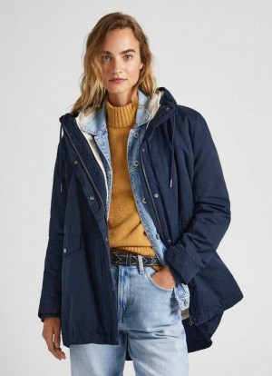 Pepe Jeans Blended Fabric Parka Jacka Dam Blå | 672985OXT