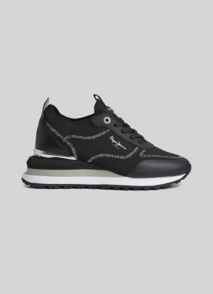Pepe Jeans Blur Contour Combined Trainers Träningsskor Dam Svarta | 162759LTA