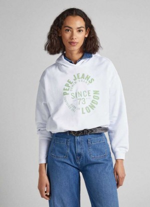 Pepe Jeans Bomull Hoodie Sweatshirt Tröjor Dam Vita | 941837GFM