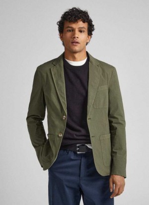 Pepe Jeans Bomull Poplin Blazer Jacka Herr Olivgröna Gröna | 960843XNW