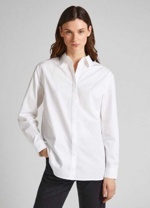 Pepe Jeans Bomull Poplin Oversize Fit Shirt Skjorta Dam Vita | 317692VGD
