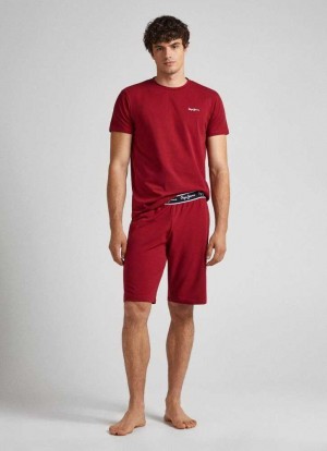 Pepe Jeans Bomull Pyjama Shorts Underkläder Herr Vinröda Röda | 963870HPA