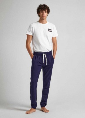 Pepe Jeans Bomull Terry Trousers With Logo Underkläder Herr Marinblå | 709248GXR