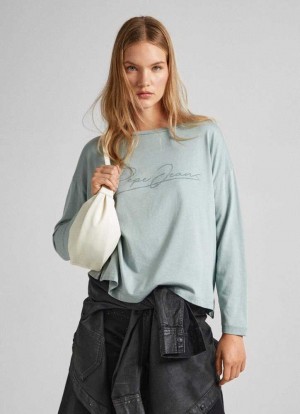 Pepe Jeans Bomull T-shirt With Embroidered Logo T-shirt Dam Gröna | 307842UIV
