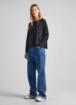 Pepe Jeans Bomull T-shirt With Embroidered Logo T-shirt Dam Svarta | 907416FRO
