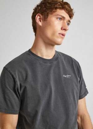 Pepe Jeans Bomull T-shirt With Printed Logo T-shirt Herr Svarta | 568170PRG