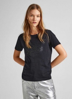 Pepe Jeans Bomull T-shirt With Printed Logo T-shirt Dam Svarta | 416237JCQ