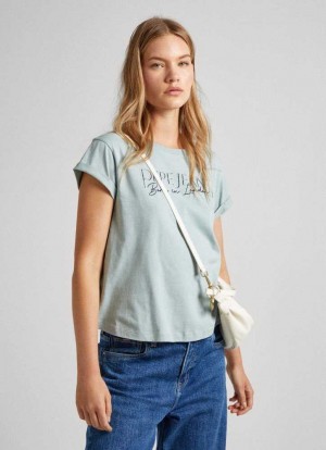 Pepe Jeans Bomull T-shirt With Printed Logo T-shirt Dam Gröna | 165309EDS
