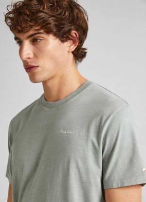 Pepe Jeans Bomull T-shirt With Printed Logo T-shirt Herr Gröna | 905812LIQ
