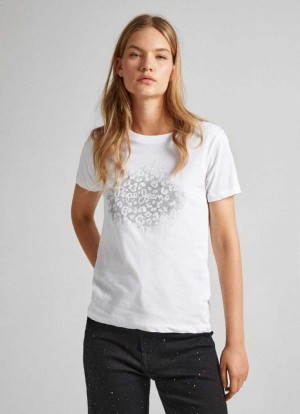 Pepe Jeans Bomull T-shirt With Printed Logo T-shirt Dam Vita | 751068IAQ