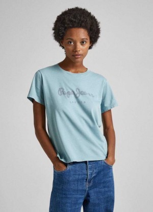 Pepe Jeans Bomull T-shirt With Strass Logo T-shirt Dam Gröna | 702869TPA