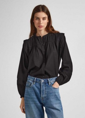 Pepe Jeans Bomull Twill Blouse Blus Dam Svarta | 948701DLH