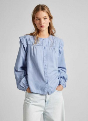 Pepe Jeans Bomull Twill Blouse Blus Dam Blå | 517430MCH