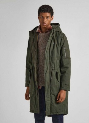 Pepe Jeans Bomull Twill Parka Jacka Herr Olivgröna Gröna | 108456LCS