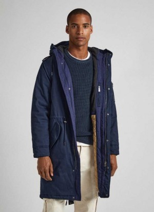 Pepe Jeans Bomull Twill Parka Jacka Herr Blå | 670932LBM