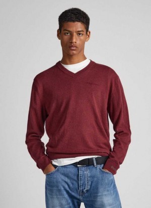 Pepe Jeans Bomull V-neck Knit Jumpers Herr Vinröda Röda | 534627RBP