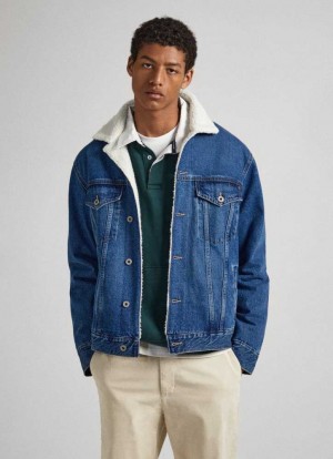 Pepe Jeans Borg-lined Denim Jacket Denim Herr Blå | 674105CZP