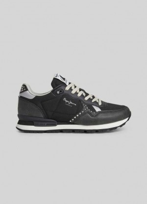Pepe Jeans Brit Print Sid Löpar Shoes Träningsskor Dam Svarta | 298371KRG