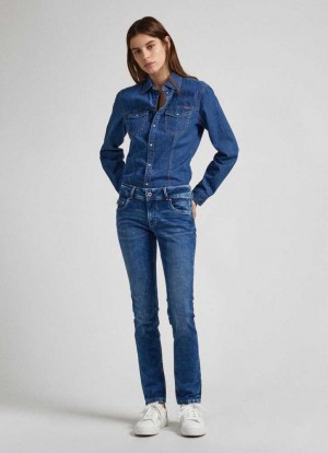 Pepe Jeans Brooke Regular Fit Mid-rise Jeans Denim Dam Blå | 579462VXN