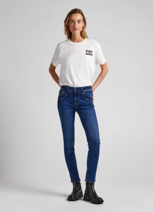 Pepe Jeans Brookes Regular Fit Mid-rise Jeans Slim Jeans Dam Blå | 812609PYI
