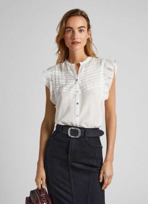 Pepe Jeans Butterfly Sleeve Blouse Blus Dam Vita | 174865UPZ