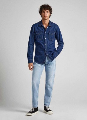 Pepe Jeans Callen Relaxed Fit Mid-rise Jeans Denim Herr Blå | 740526OYI